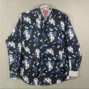 Au Noir Men's Shirt Button Up Long Sleeve Size 4 Large Blue Floral Flowers
